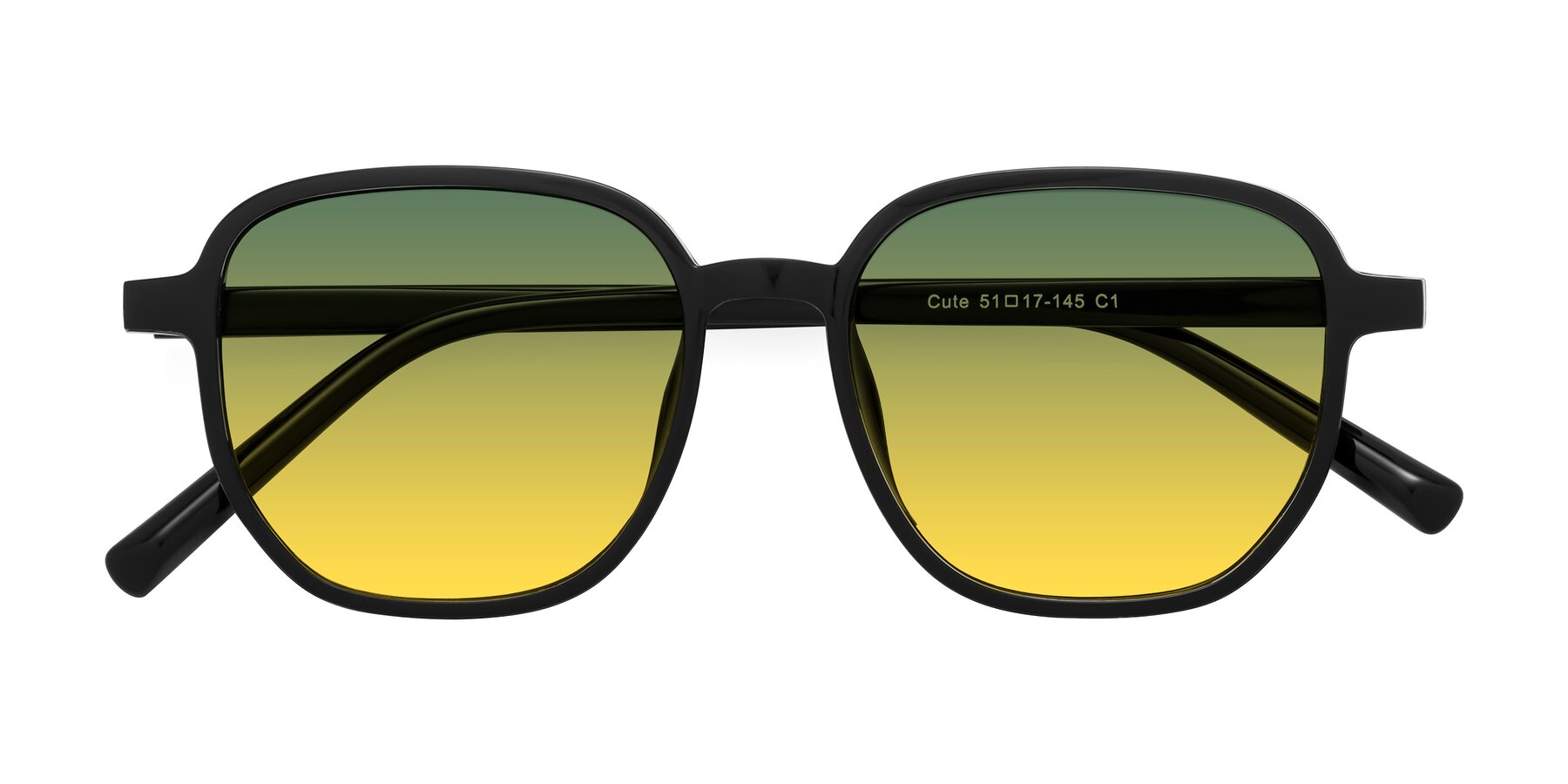 Folded Front of Cute in Black with Green / Yellow Gradient Lenses