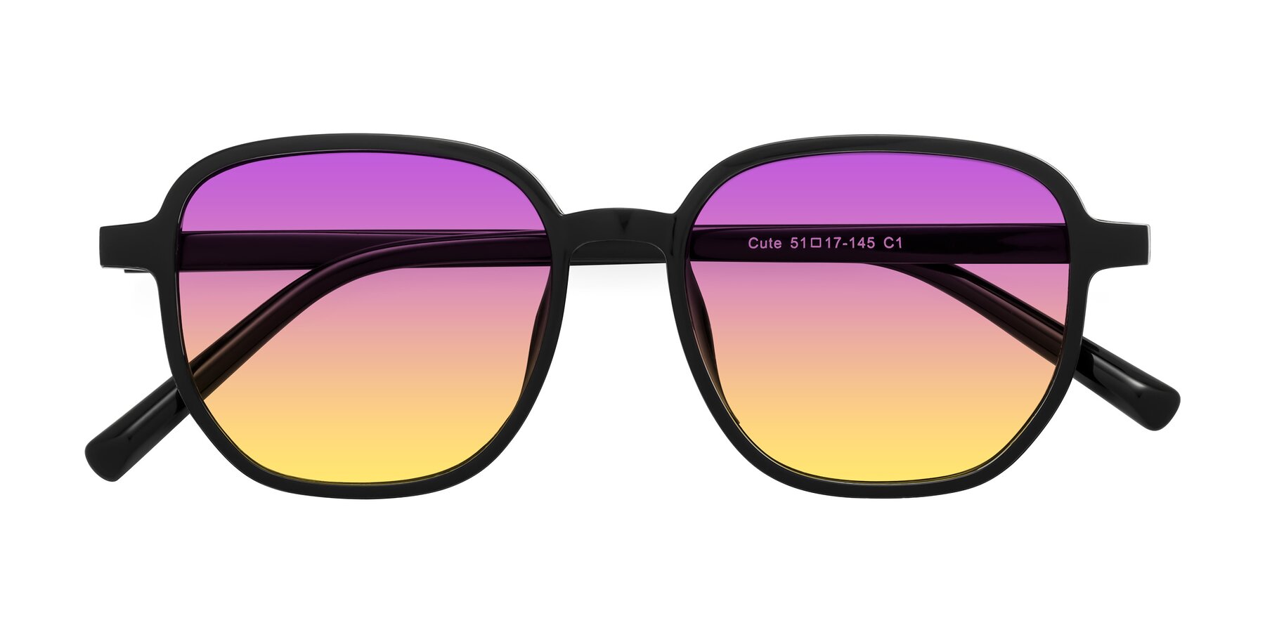 Folded Front of Cute in Black with Purple / Yellow Gradient Lenses