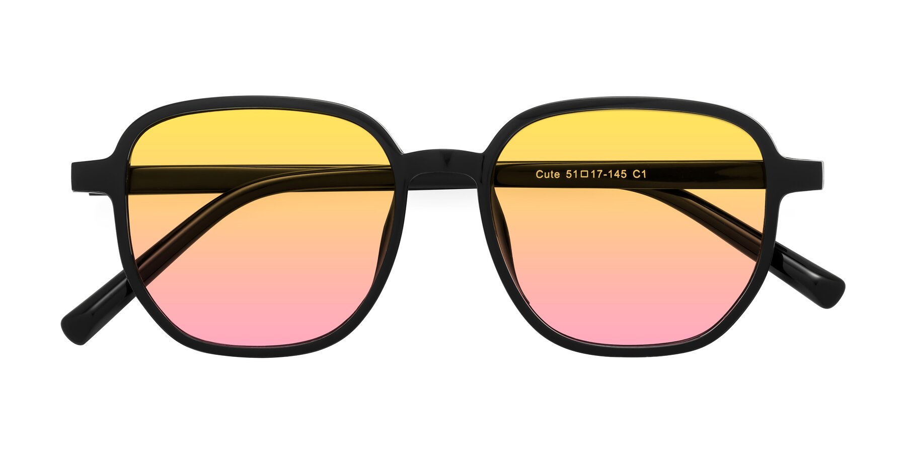 Folded Front of Cute in Black with Yellow / Pink Gradient Lenses
