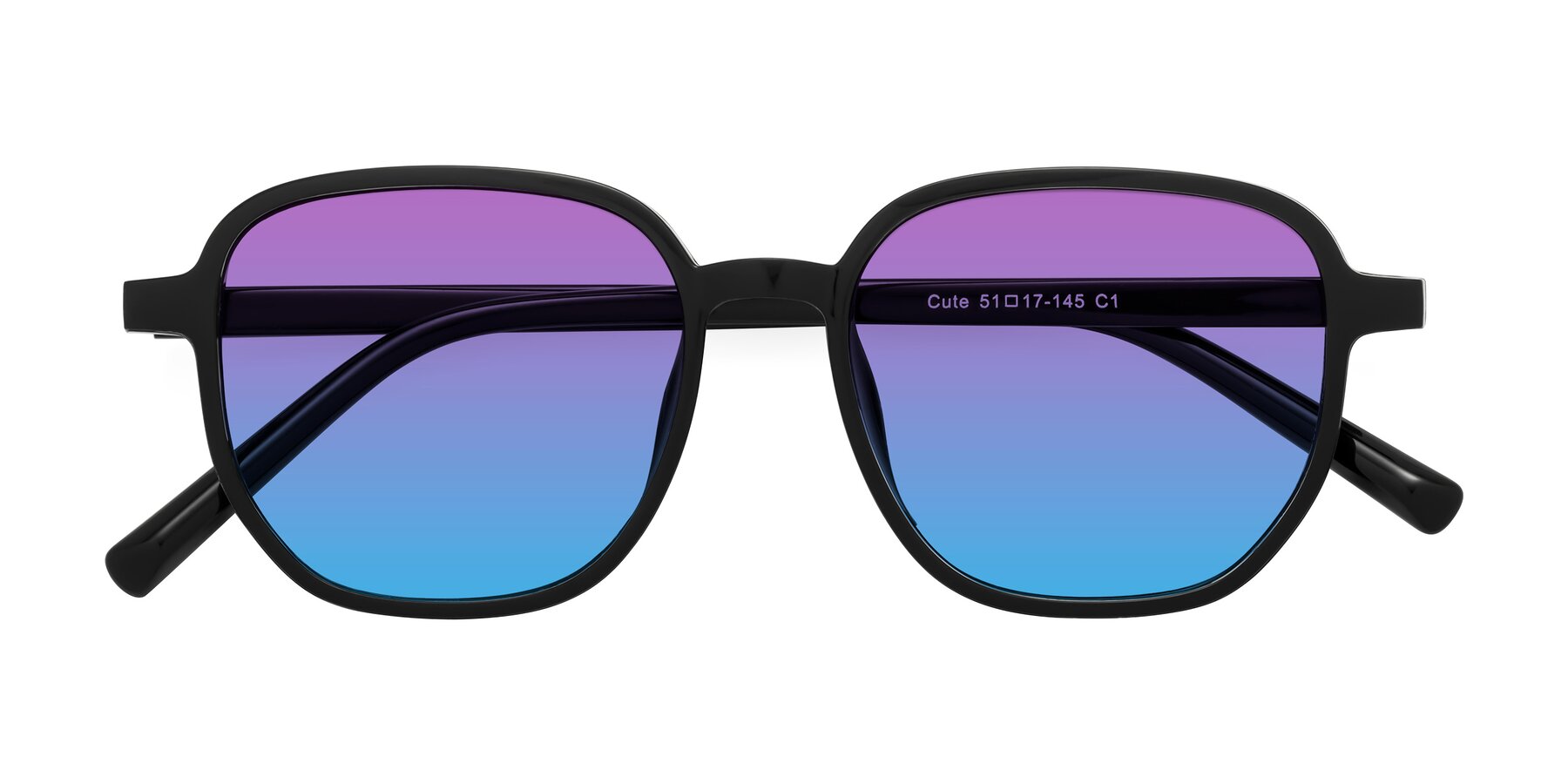Folded Front of Cute in Black with Purple / Blue Gradient Lenses