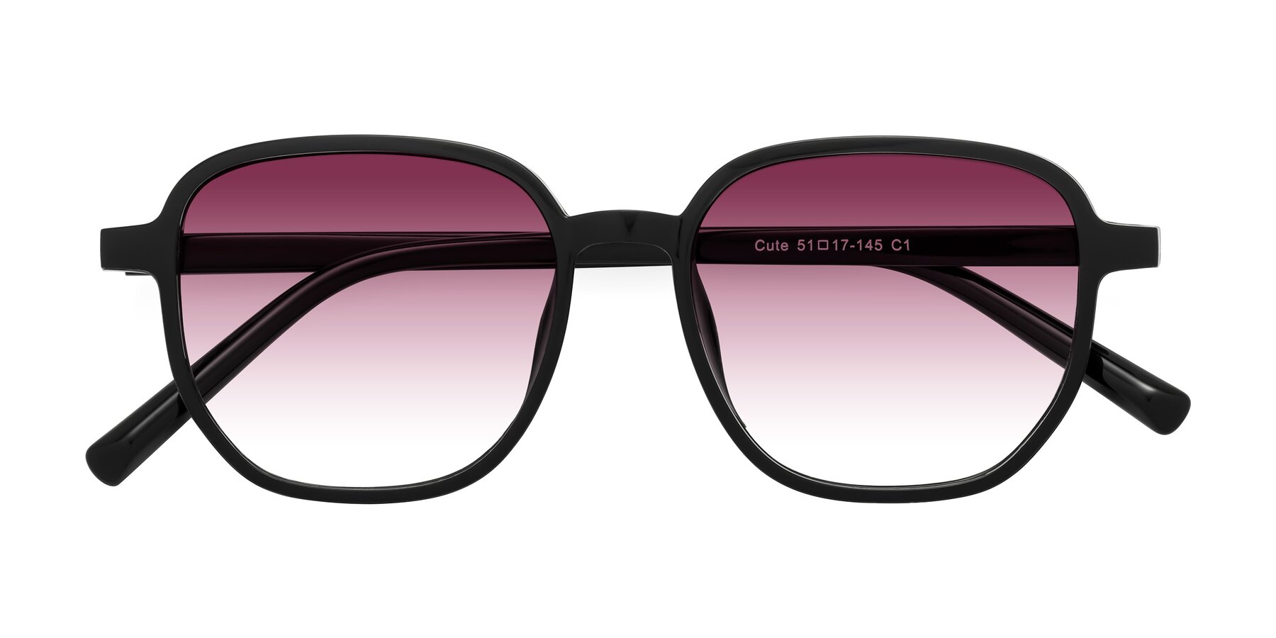 Folded Front of Cute in Black with Wine Gradient Lenses