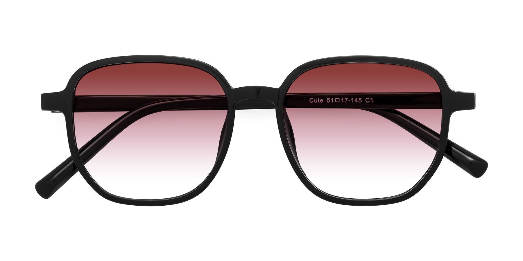 Folded Front of Cute in Black with Garnet Gradient Lenses