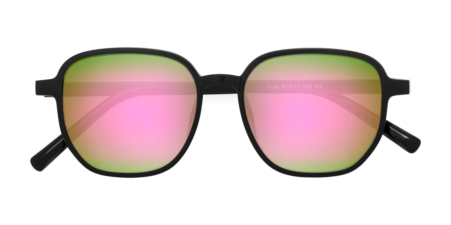 Folded Front of Cute in Black with Pink Mirrored Lenses