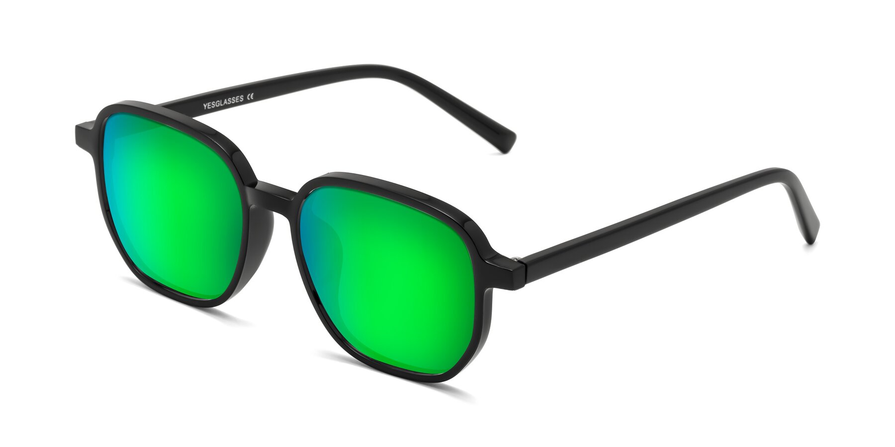 Angle of Cute in Black with Green Mirrored Lenses