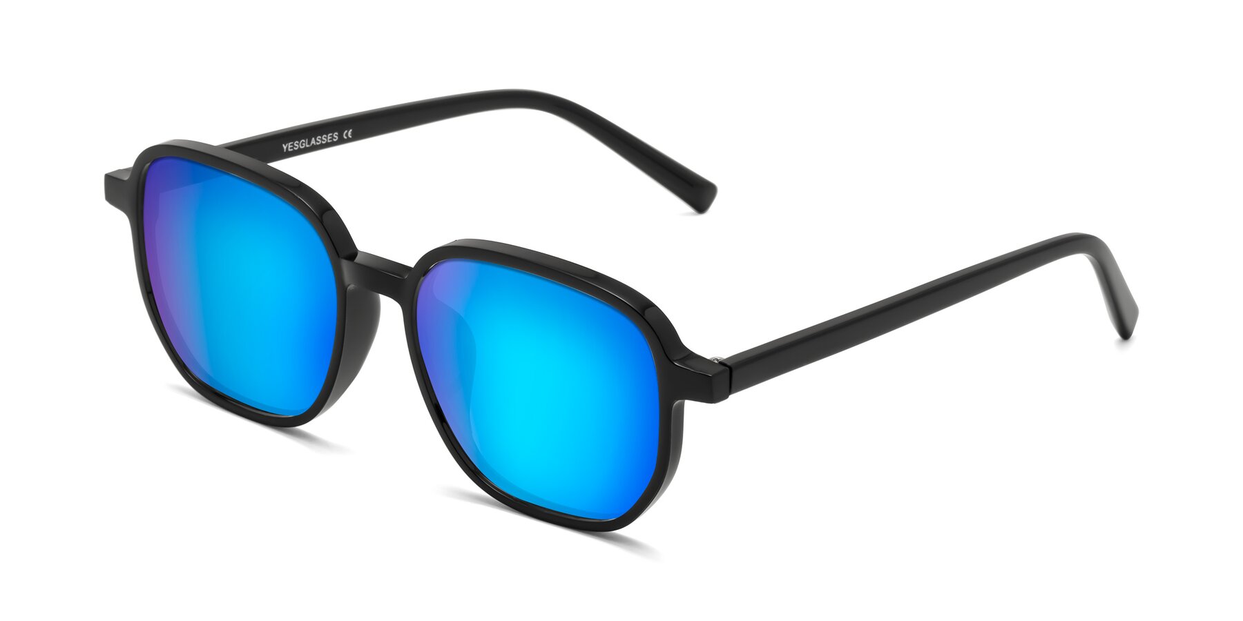 Angle of Cute in Black with Blue Mirrored Lenses