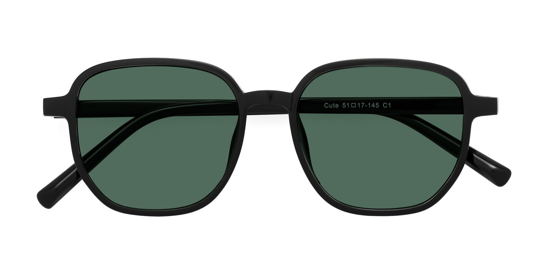 Folded Front of Cute in Black with Green Polarized Lenses