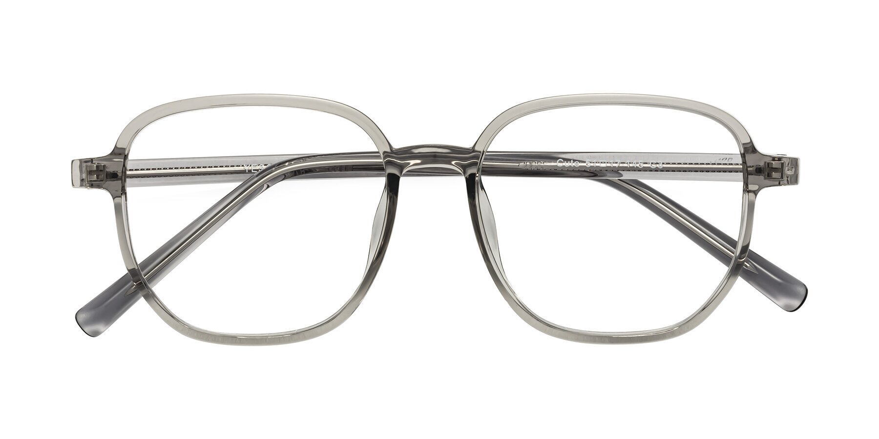 Folded Front of Cute in Translucent Gray with Clear Reading Eyeglass Lenses