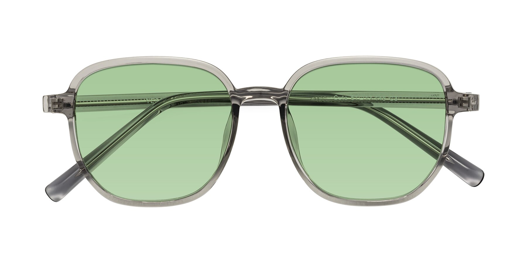 Folded Front of Cute in Translucent Gray with Medium Green Tinted Lenses