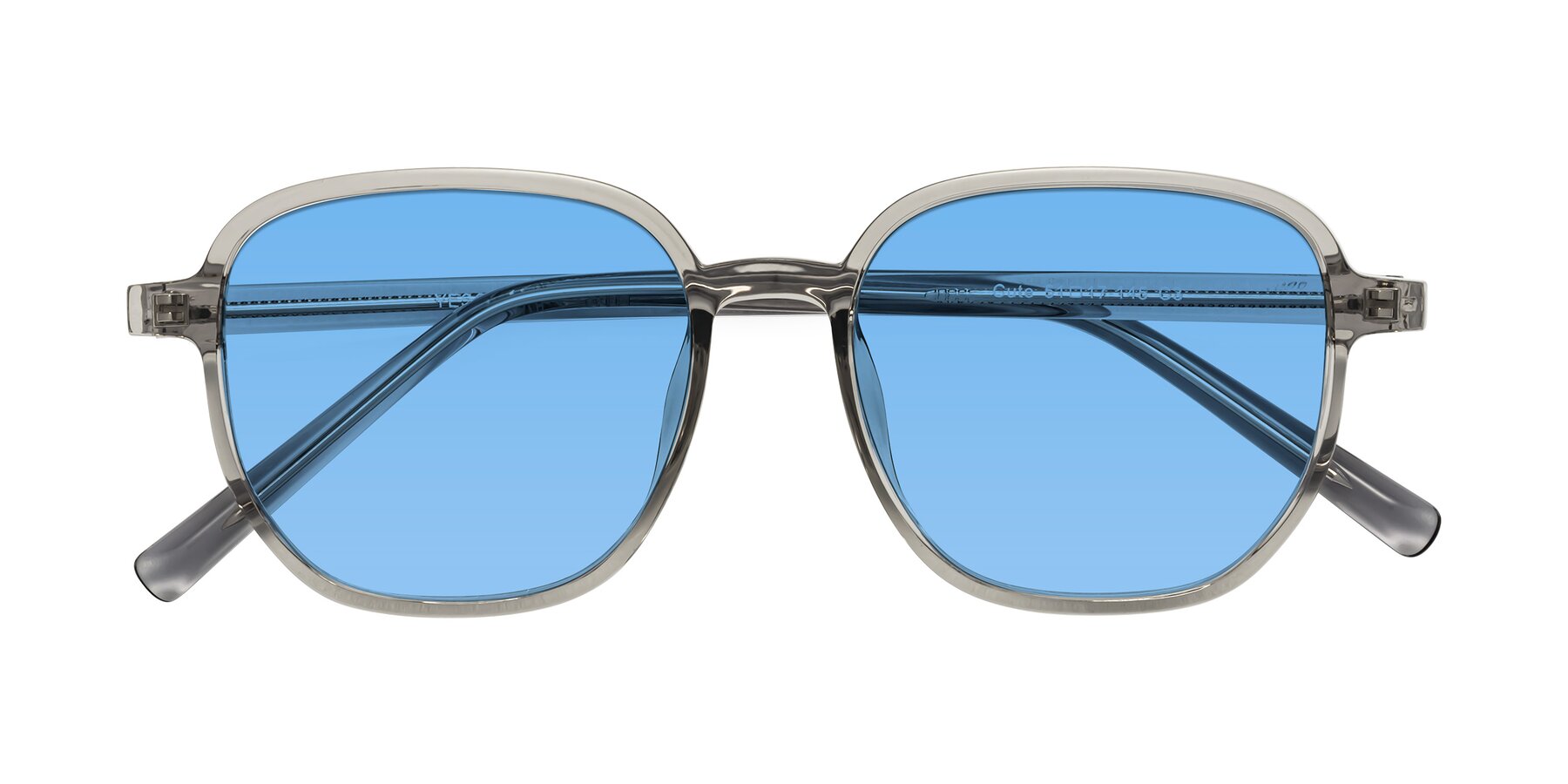 Folded Front of Cute in Translucent Gray with Medium Blue Tinted Lenses