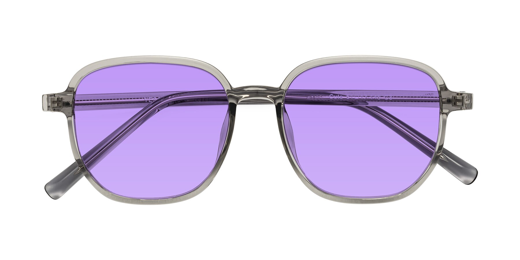 Folded Front of Cute in Translucent Gray with Medium Purple Tinted Lenses