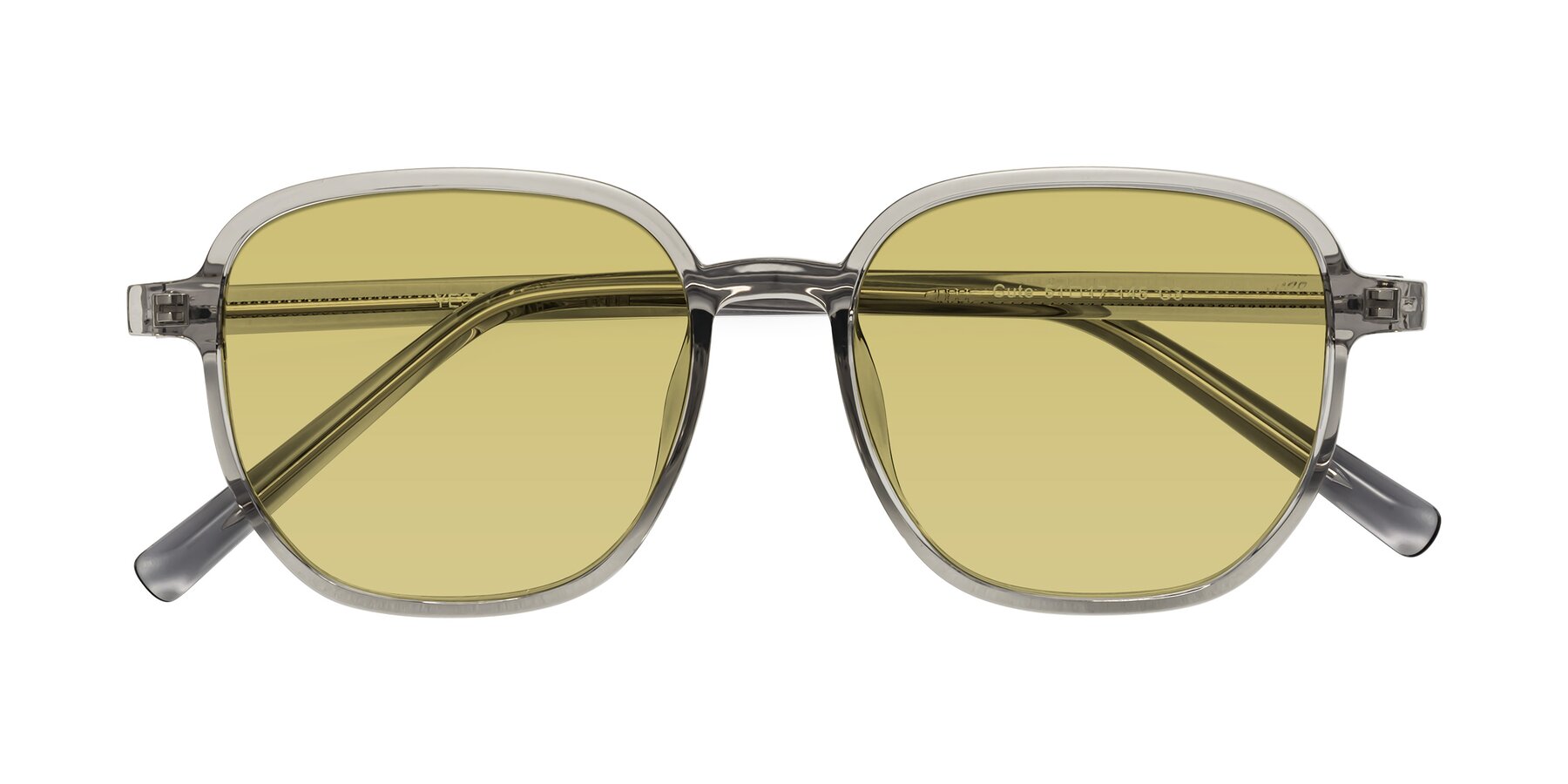 Folded Front of Cute in Translucent Gray with Medium Champagne Tinted Lenses