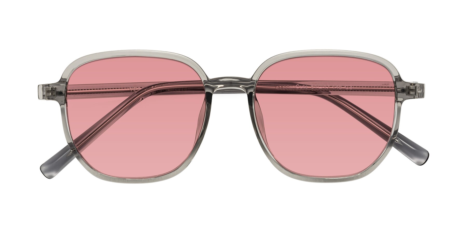 Folded Front of Cute in Translucent Gray with Medium Garnet Tinted Lenses