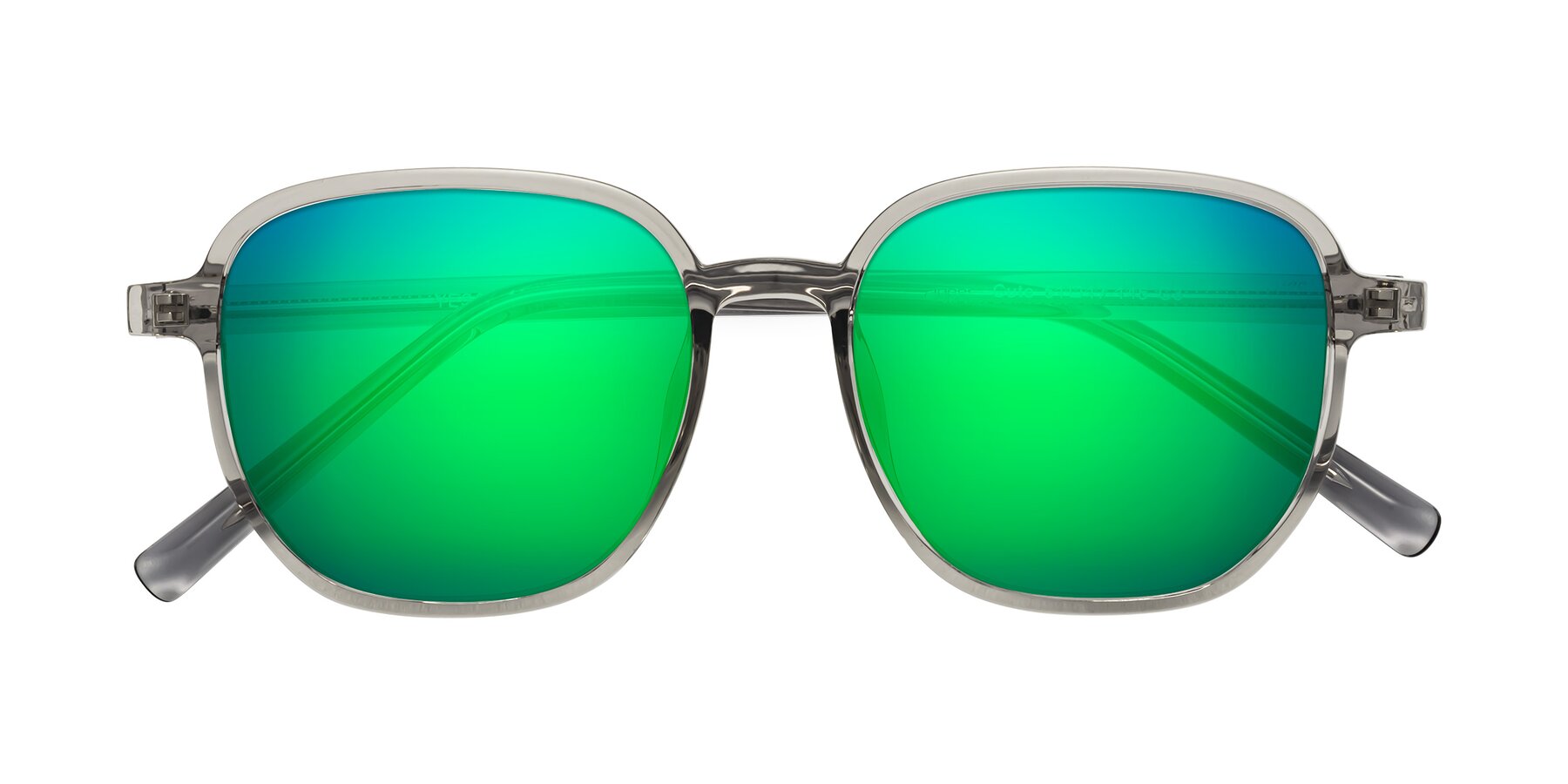 Folded Front of Cute in Translucent Gray with Green Mirrored Lenses