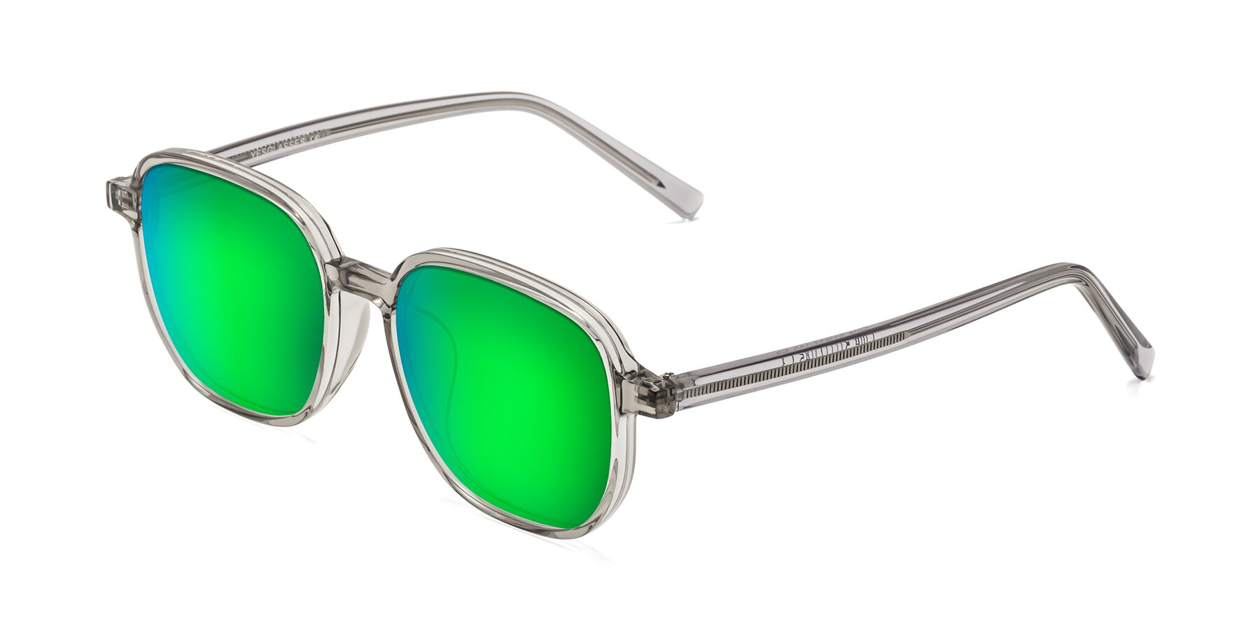 Angle of Cute in Translucent Gray with Green Mirrored Lenses