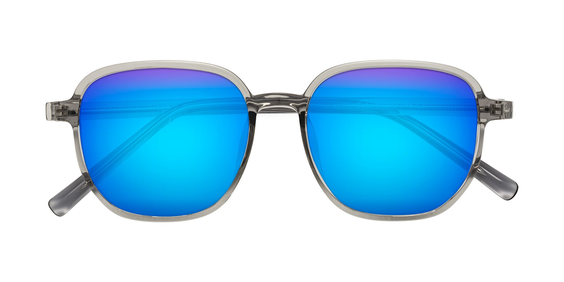 Folded Front of Cute in Translucent Gray with Blue Mirrored Lenses