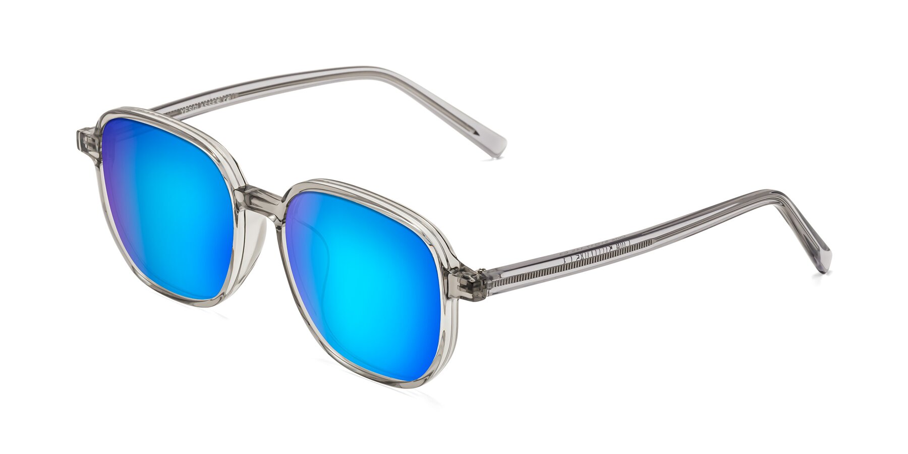 Angle of Cute in Translucent Gray with Blue Mirrored Lenses