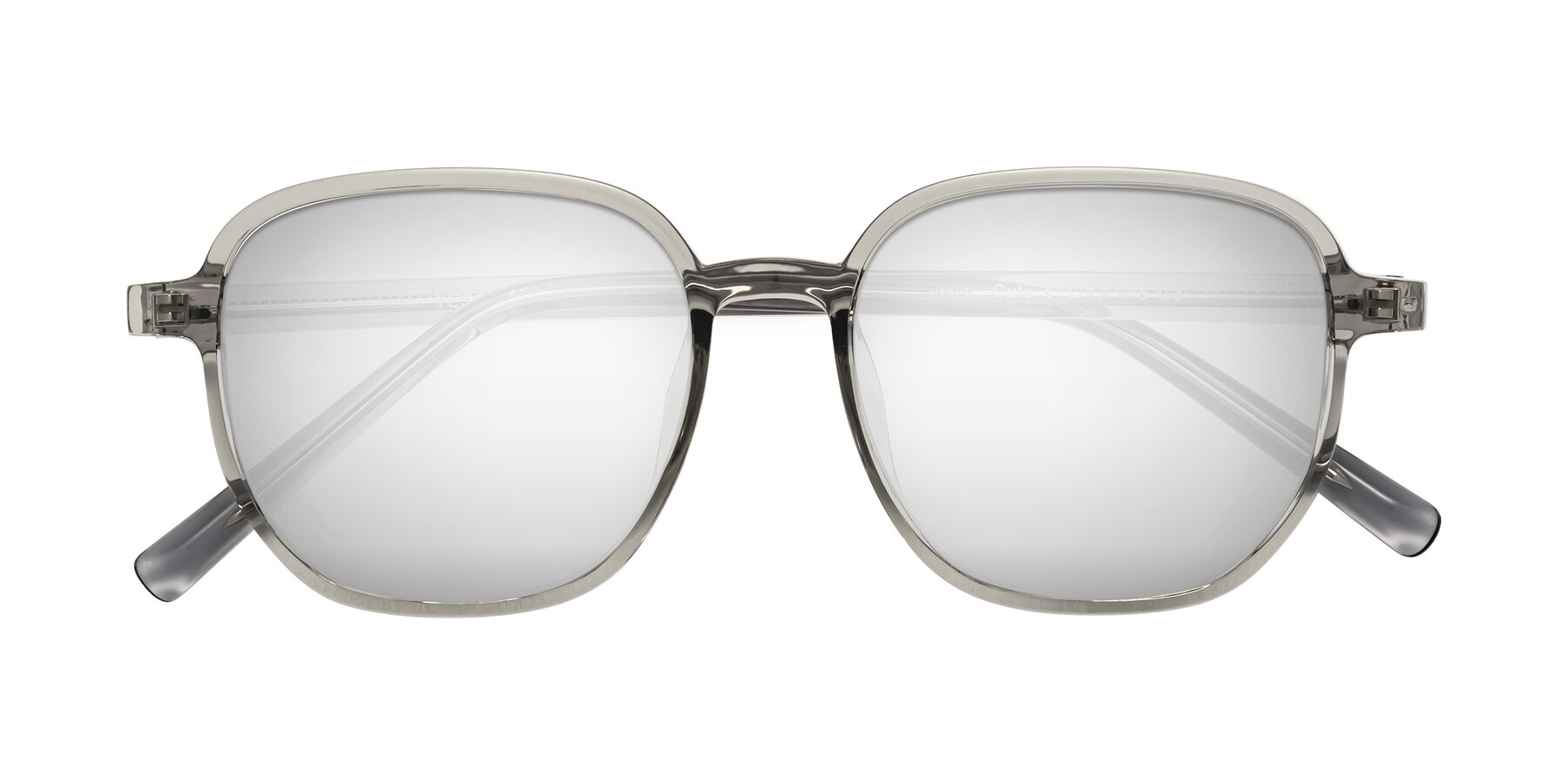 Folded Front of Cute in Translucent Gray with Silver Mirrored Lenses