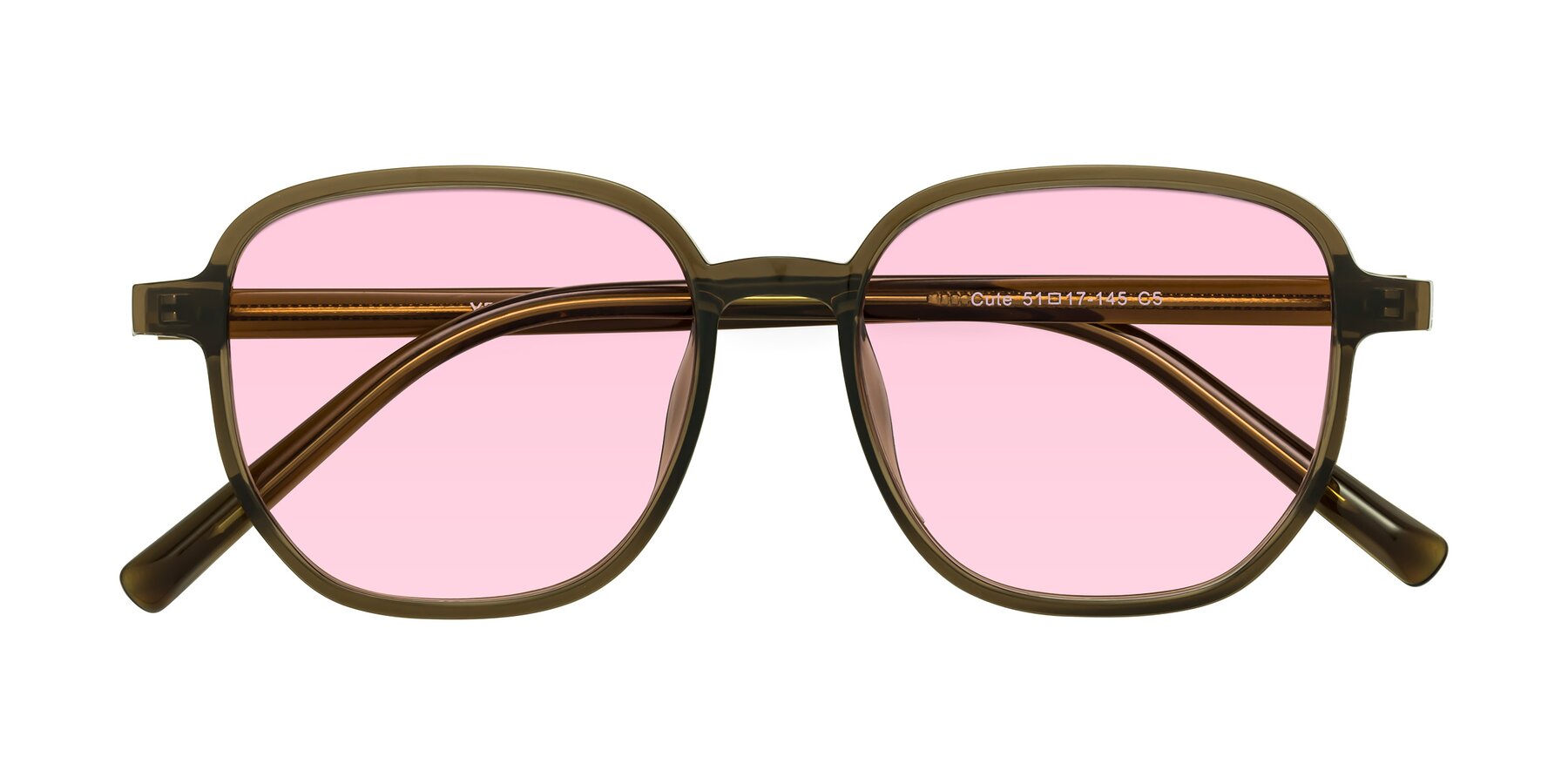 Folded Front of Cute in Coffee with Light Pink Tinted Lenses