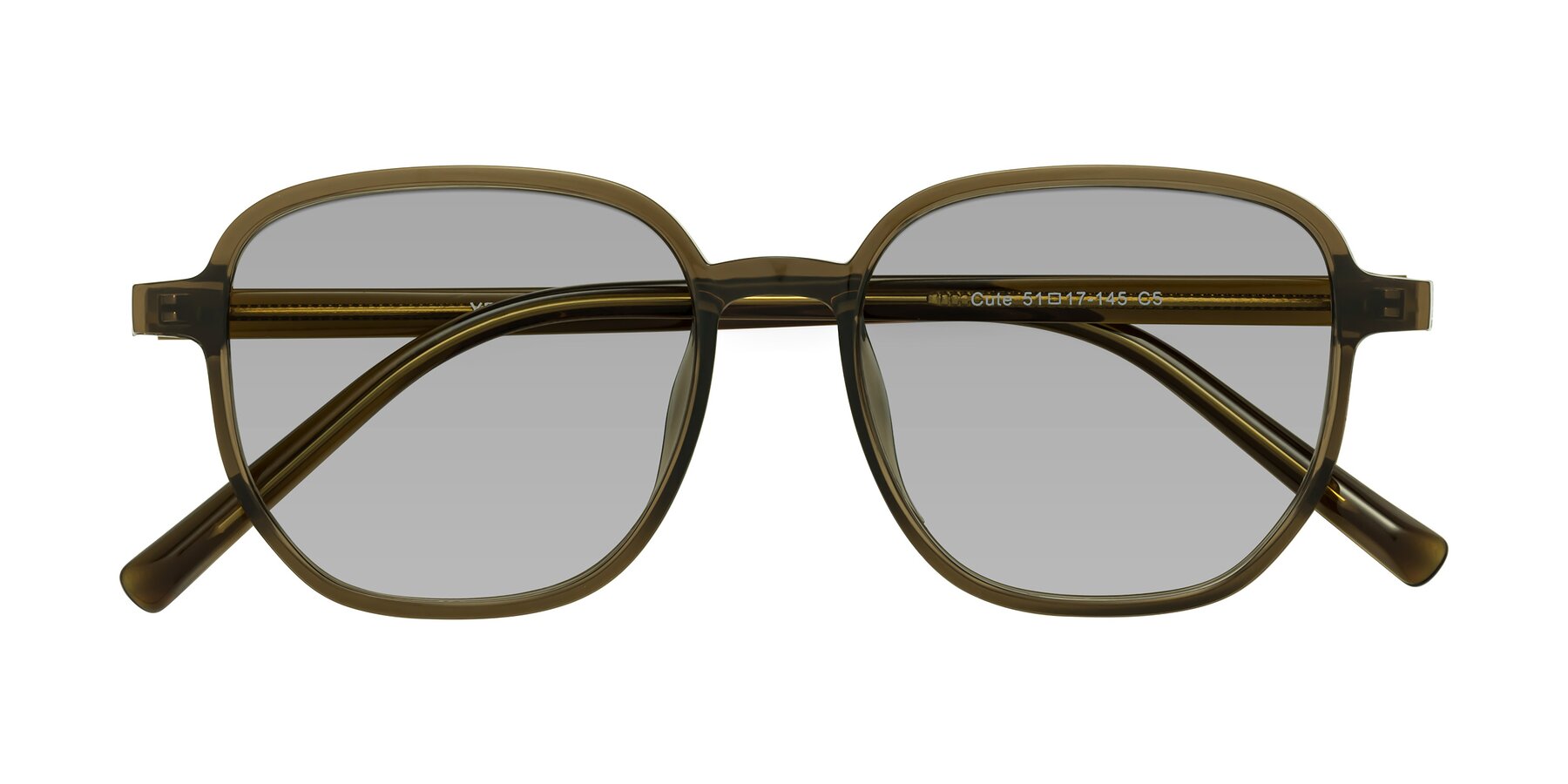 Folded Front of Cute in Coffee with Light Gray Tinted Lenses