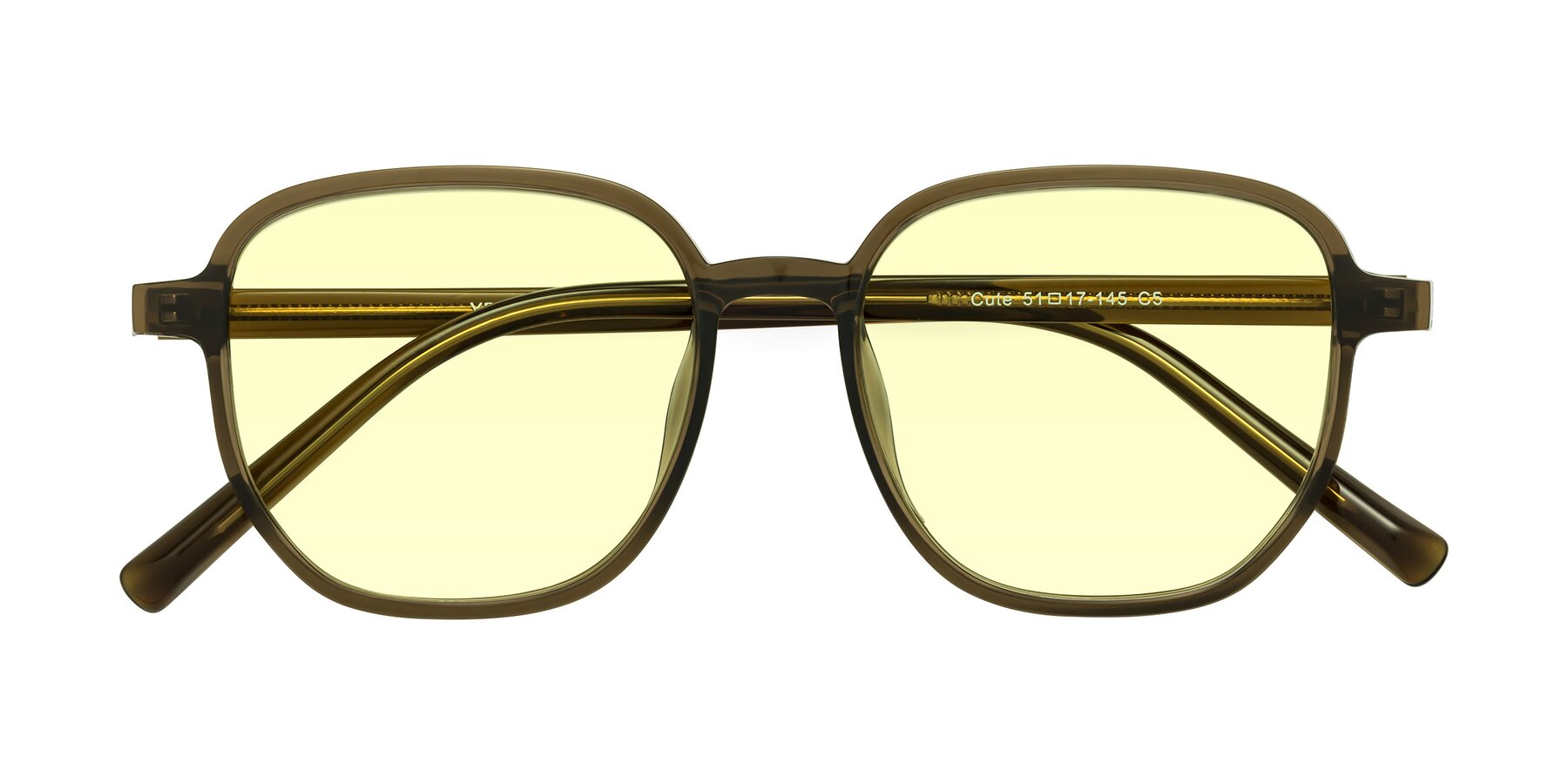 Folded Front of Cute in Coffee with Light Yellow Tinted Lenses