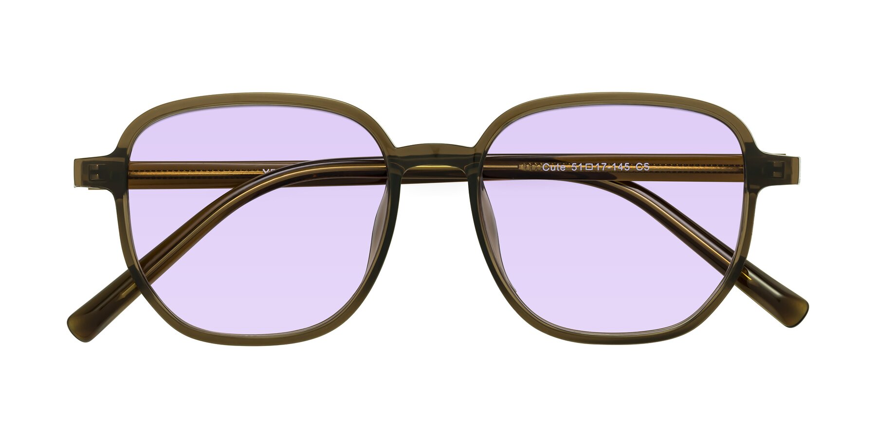 Folded Front of Cute in Coffee with Light Purple Tinted Lenses