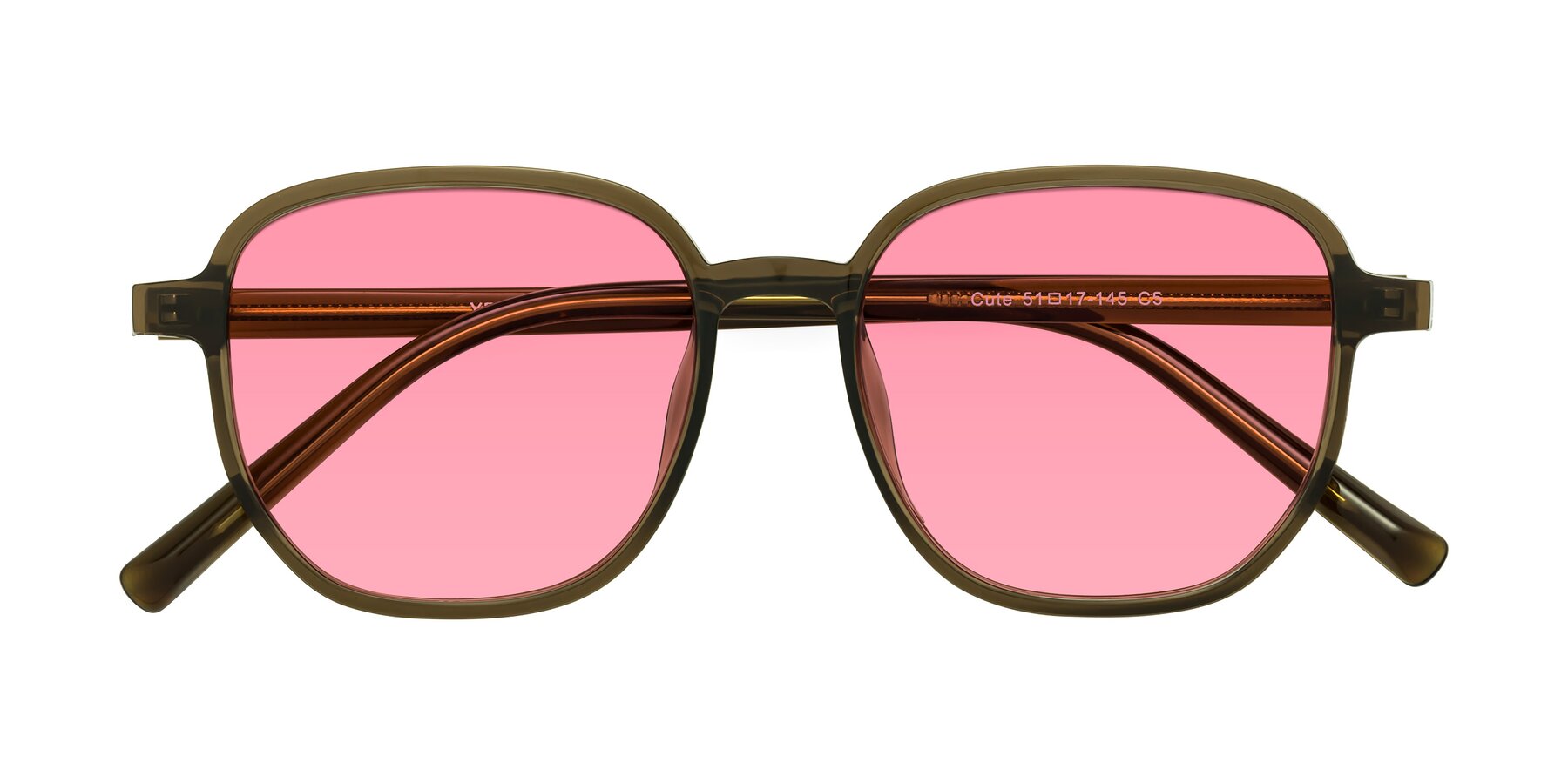 Folded Front of Cute in Coffee with Pink Tinted Lenses
