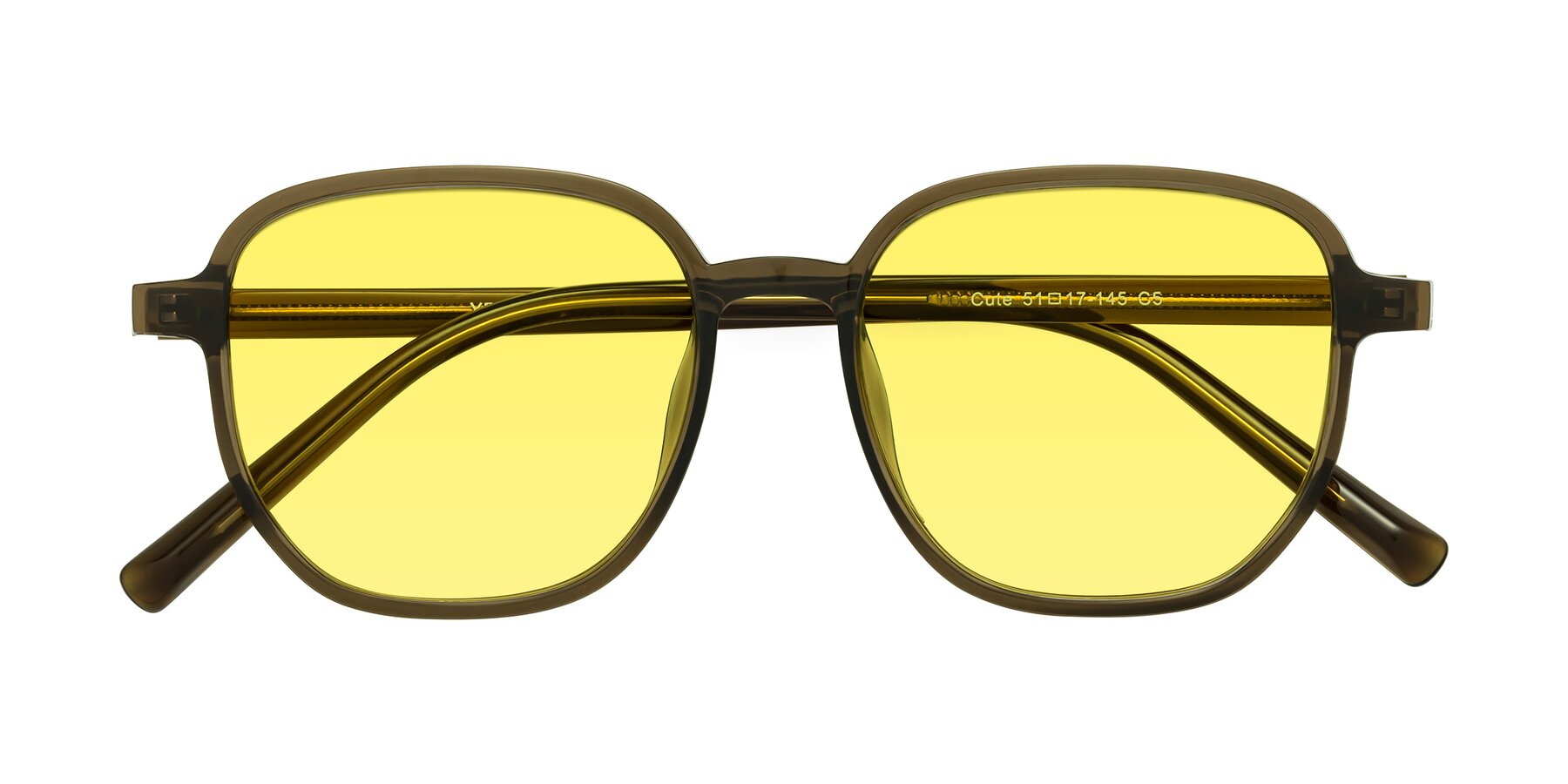 Folded Front of Cute in Coffee with Medium Yellow Tinted Lenses