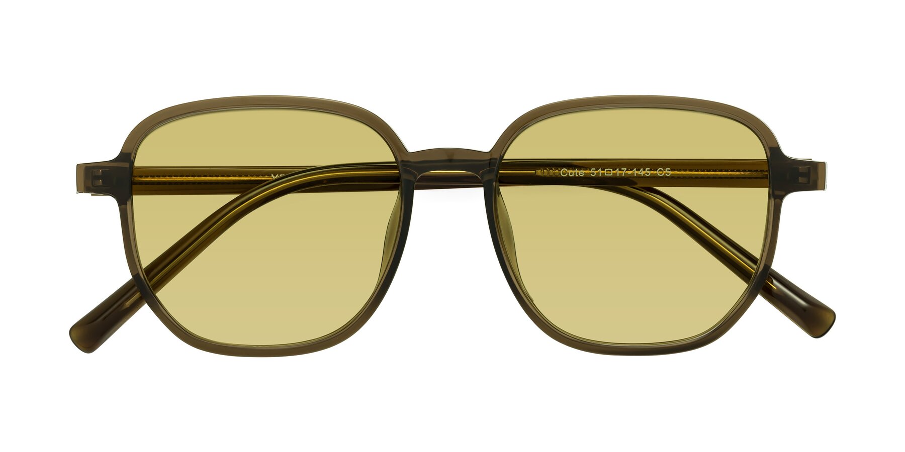 Folded Front of Cute in Coffee with Medium Champagne Tinted Lenses