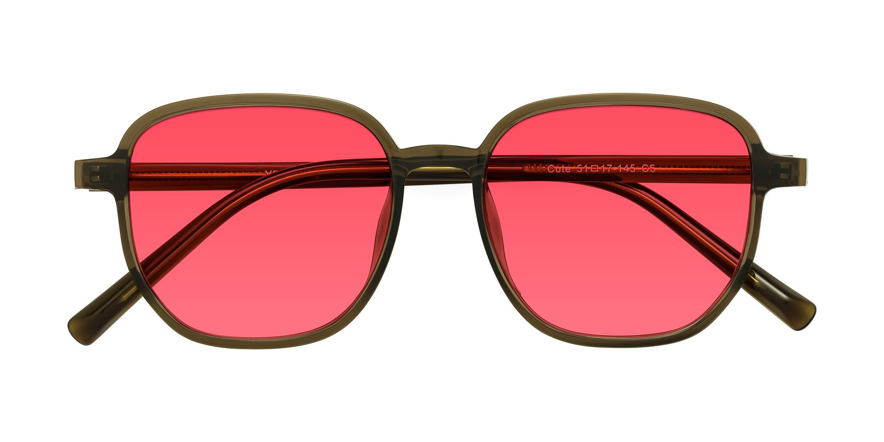 Folded Front of Cute in Coffee with Red Tinted Lenses