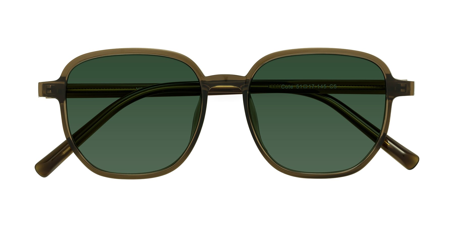 Folded Front of Cute in Coffee with Green Tinted Lenses