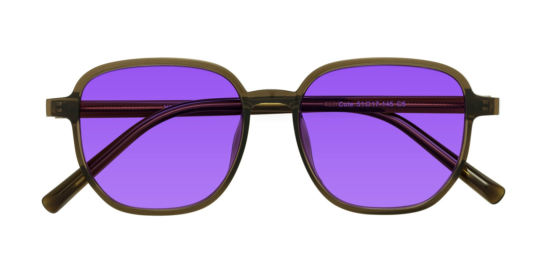Folded Front of Cute in Coffee with Purple Tinted Lenses