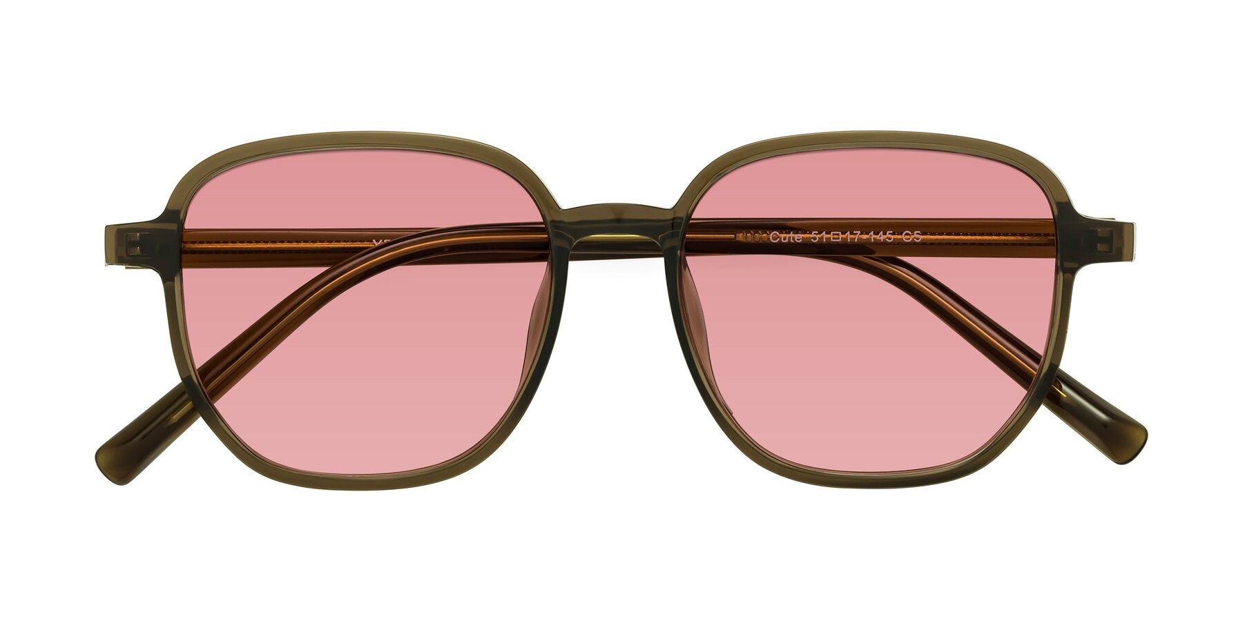 Folded Front of Cute in Coffee with Medium Garnet Tinted Lenses