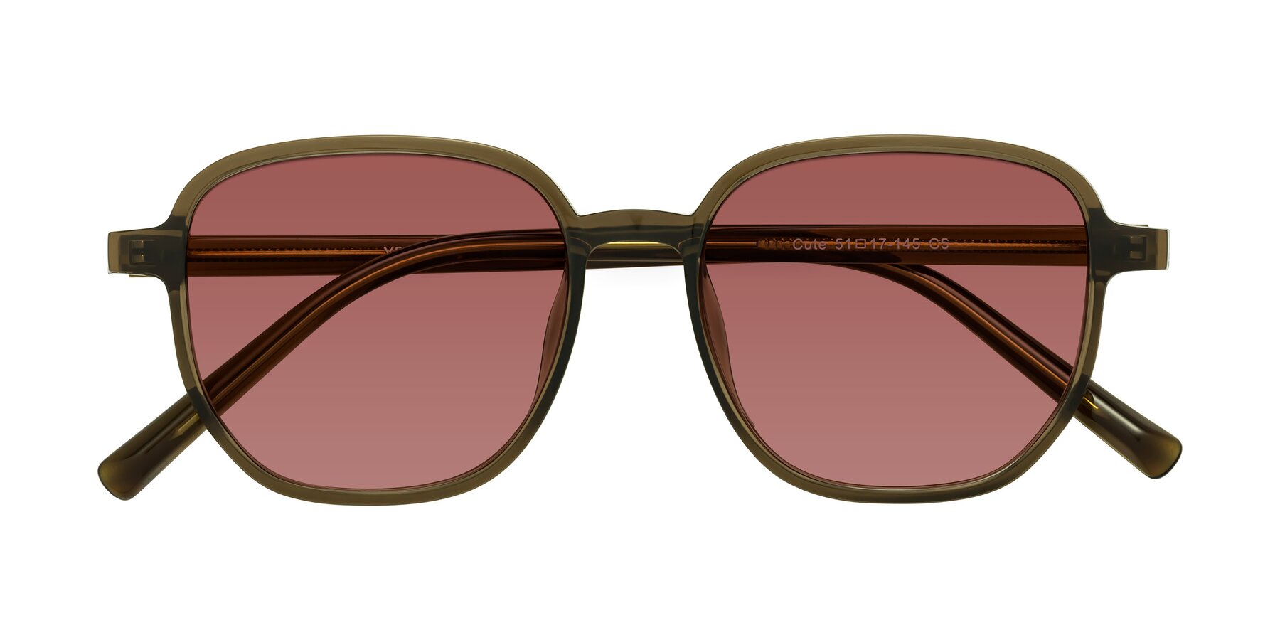 Folded Front of Cute in Coffee with Garnet Tinted Lenses