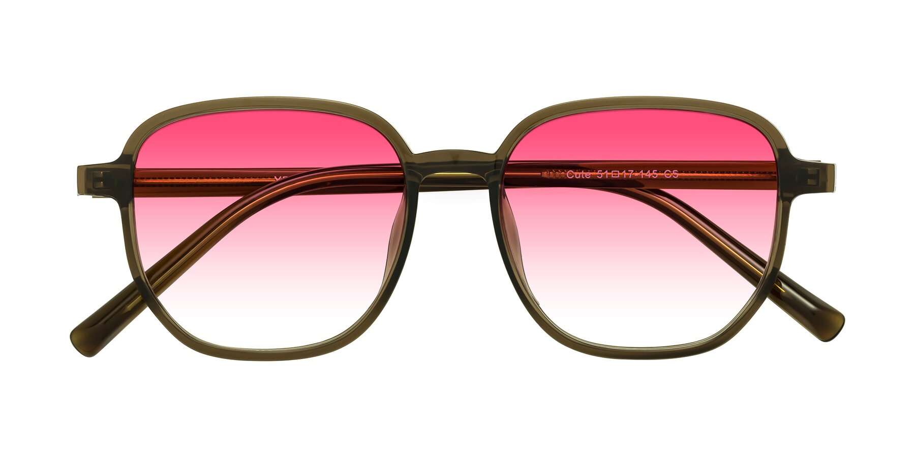 Folded Front of Cute in Coffee with Pink Gradient Lenses