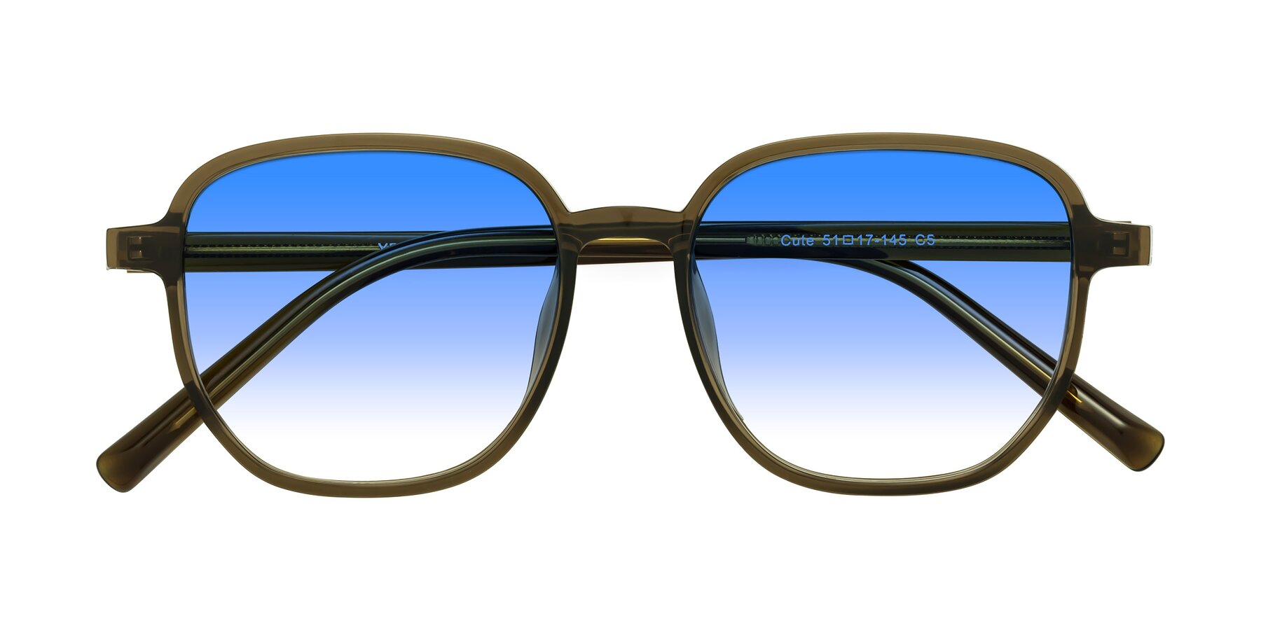 Folded Front of Cute in Coffee with Blue Gradient Lenses