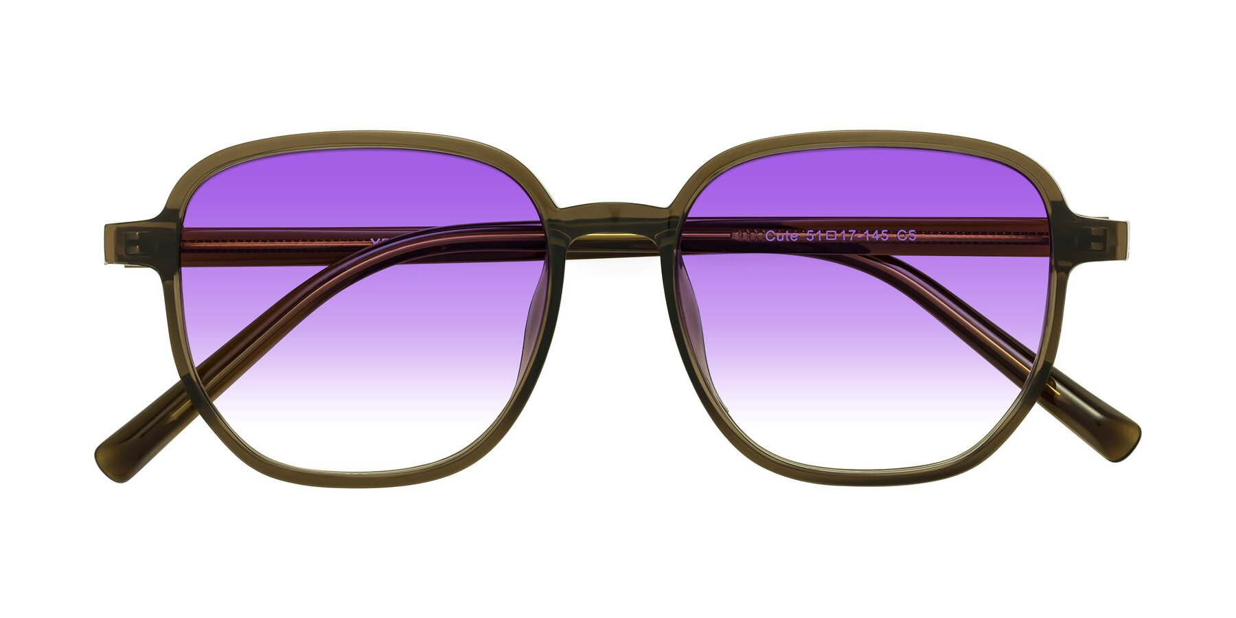 Folded Front of Cute in Coffee with Purple Gradient Lenses