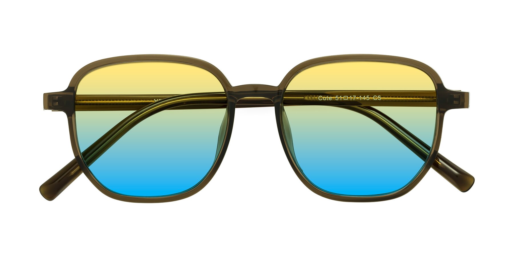 Folded Front of Cute in Coffee with Yellow / Blue Gradient Lenses