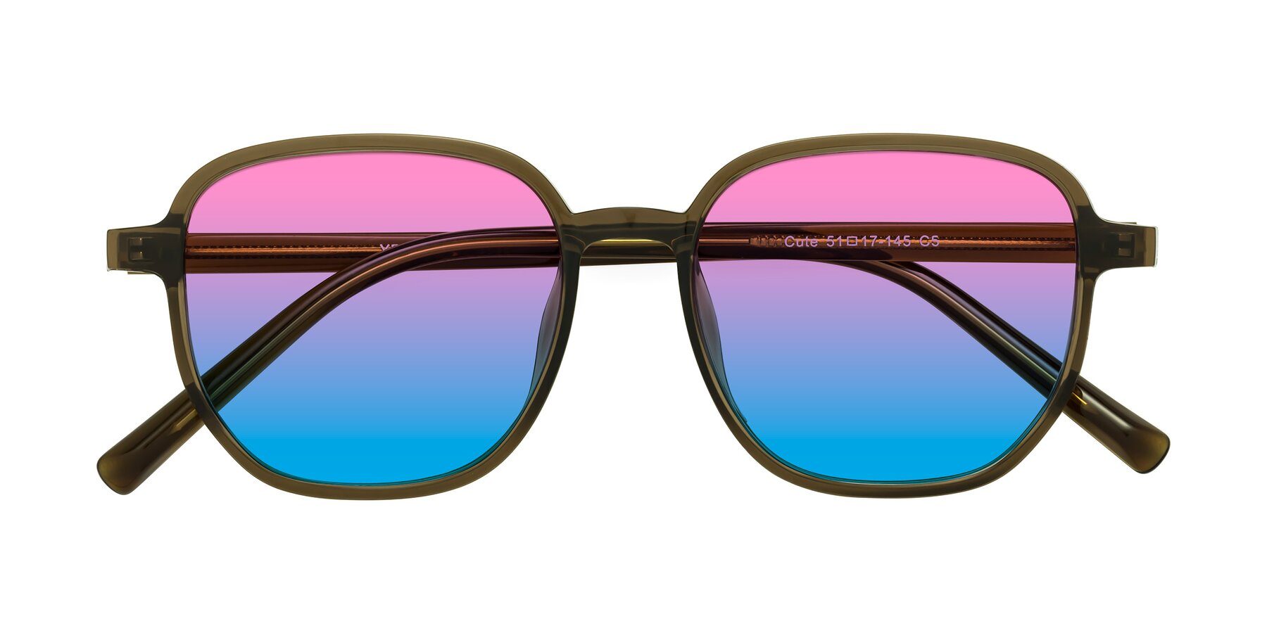 Folded Front of Cute in Coffee with Pink / Blue Gradient Lenses