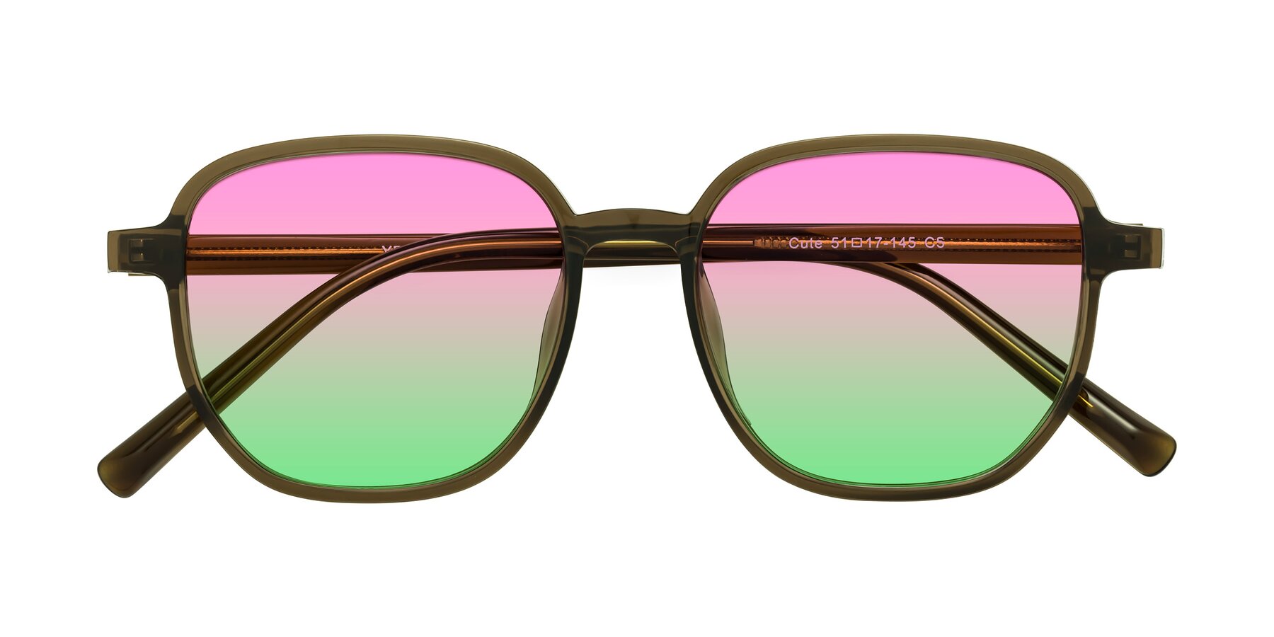 Folded Front of Cute in Coffee with Pink / Green Gradient Lenses