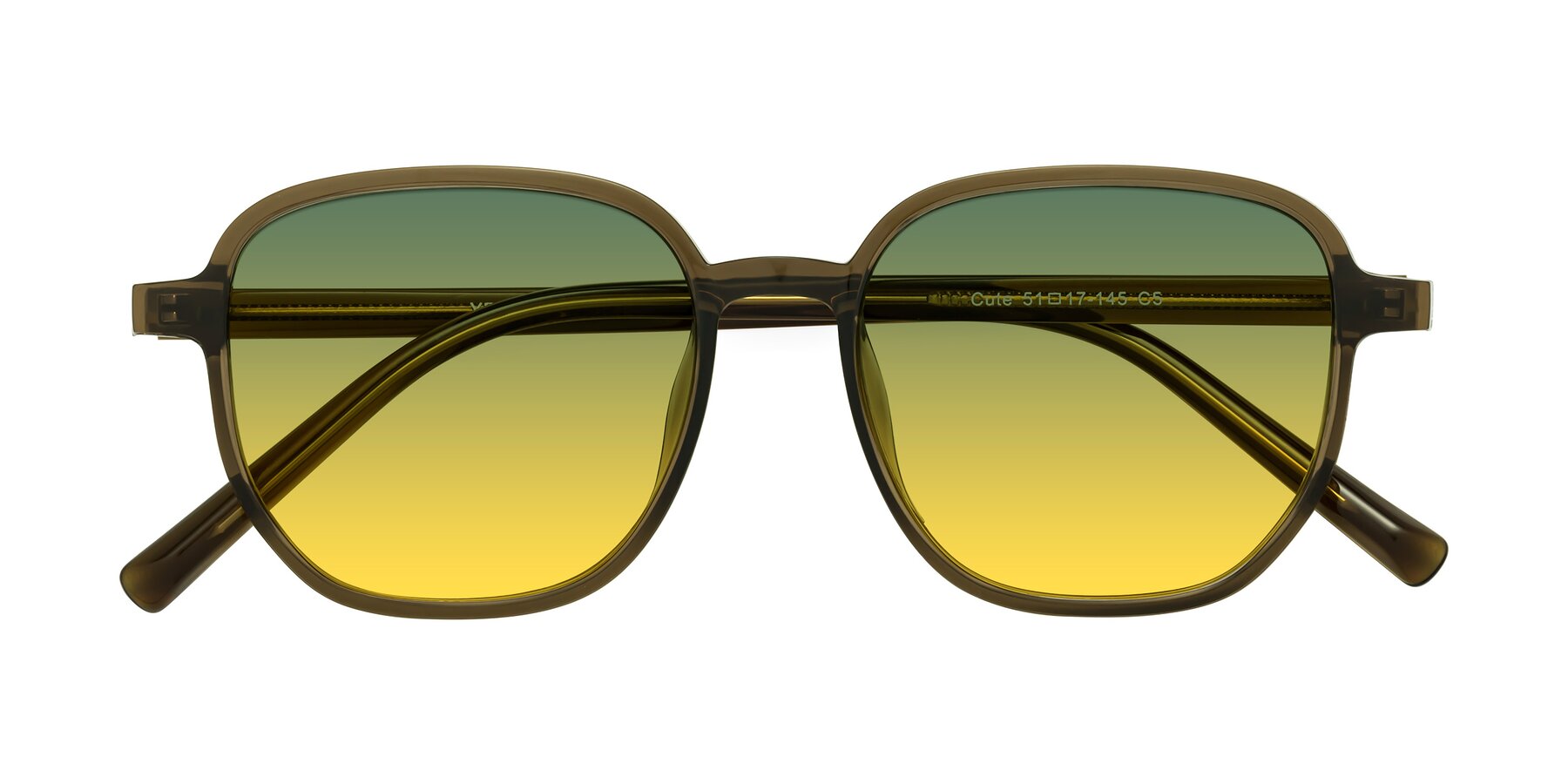 Folded Front of Cute in Coffee with Green / Yellow Gradient Lenses