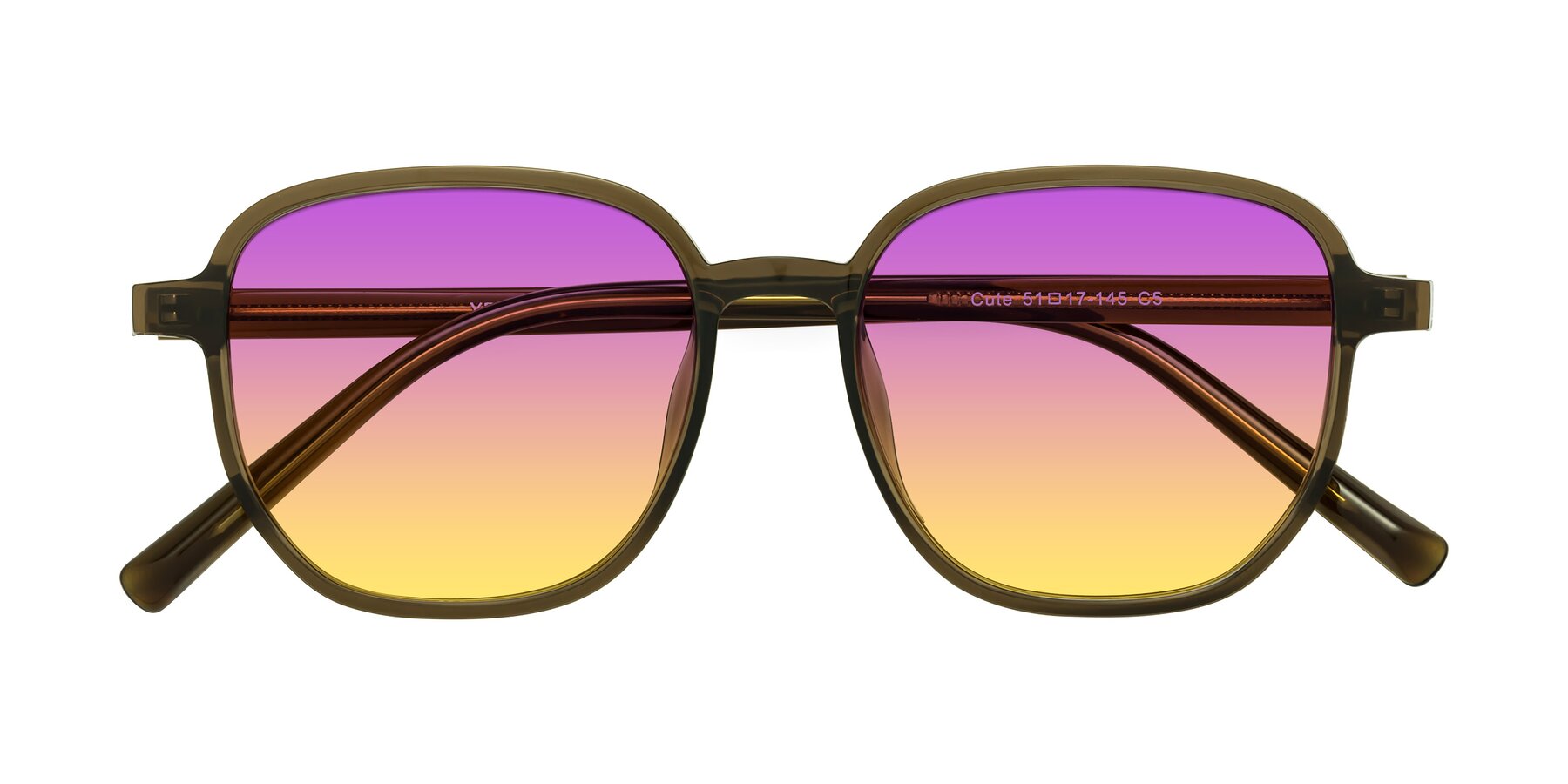 Folded Front of Cute in Coffee with Purple / Yellow Gradient Lenses