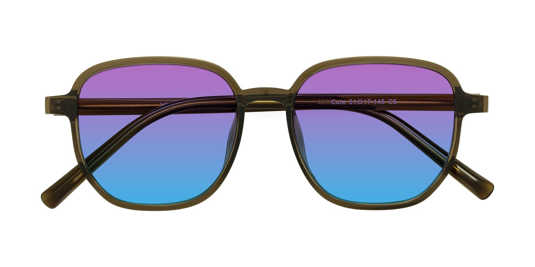 Folded Front of Cute in Coffee with Purple / Blue Gradient Lenses