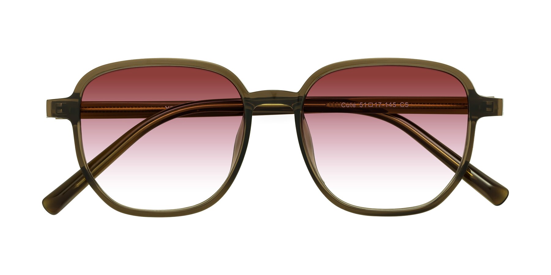 Folded Front of Cute in Coffee with Garnet Gradient Lenses