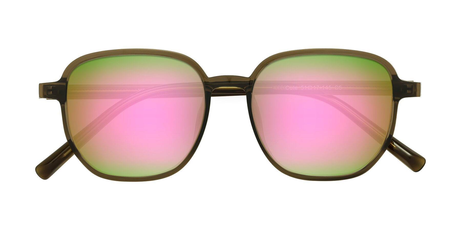 Folded Front of Cute in Coffee with Pink Mirrored Lenses
