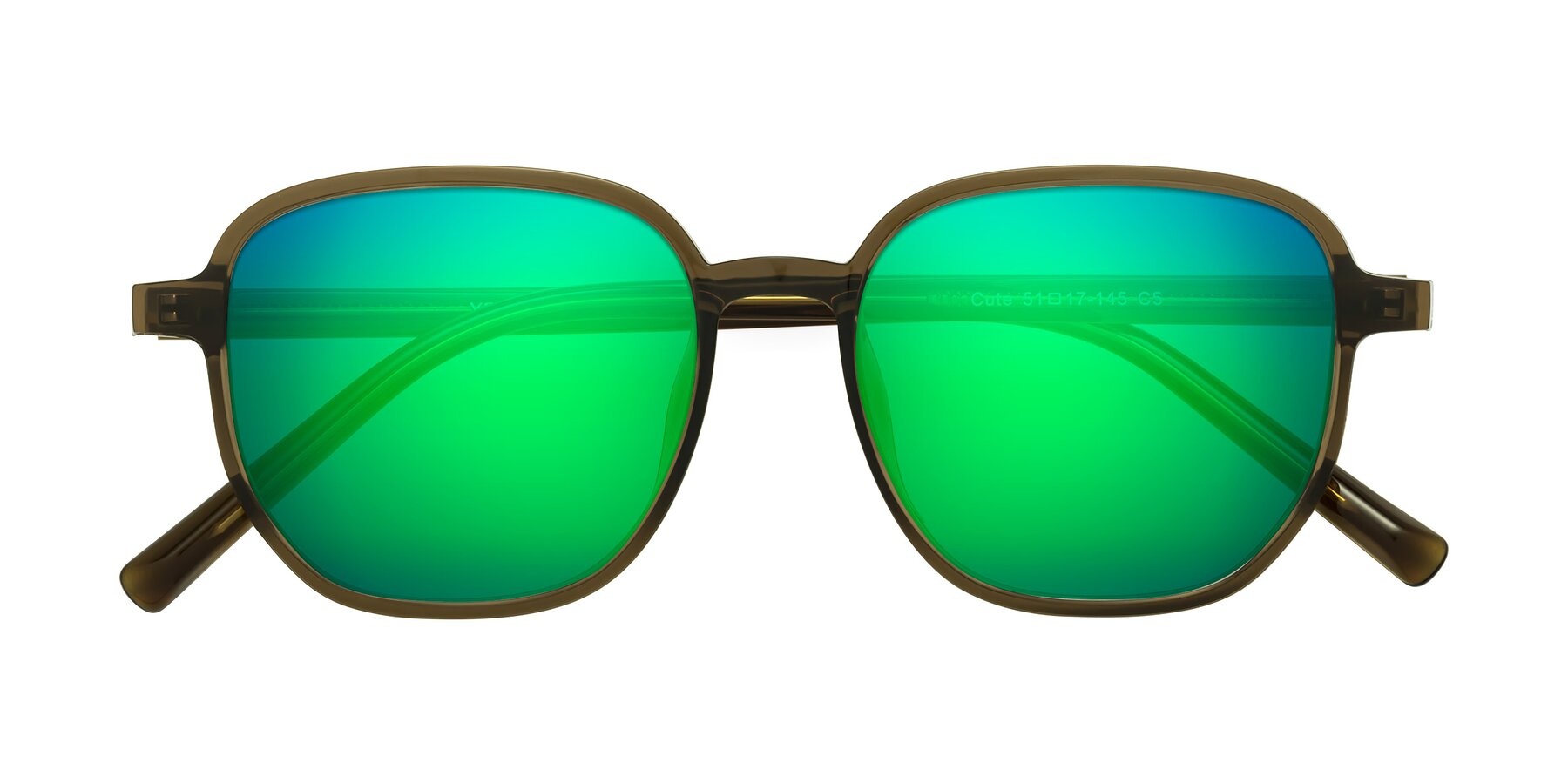 Folded Front of Cute in Coffee with Green Mirrored Lenses