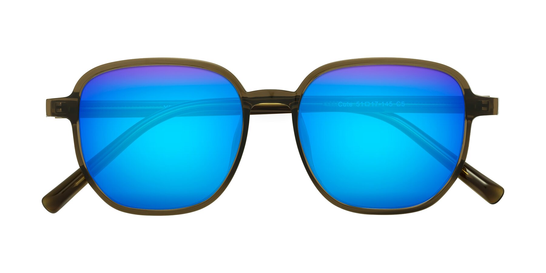 Folded Front of Cute in Coffee with Blue Mirrored Lenses