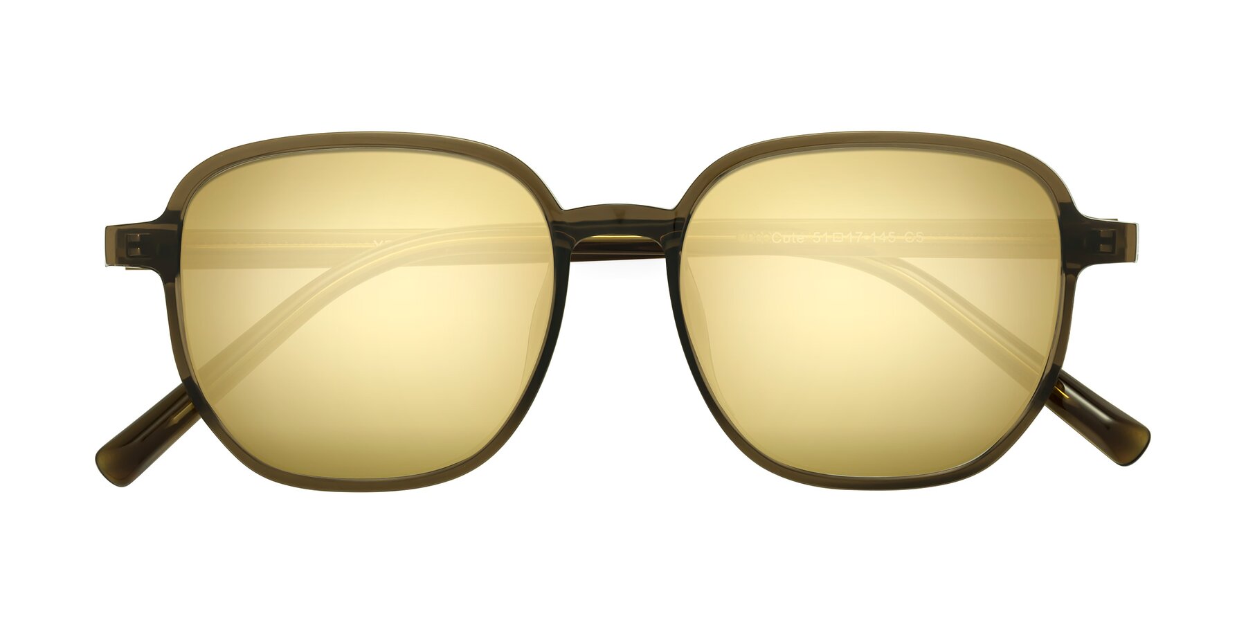 Folded Front of Cute in Coffee with Gold Mirrored Lenses