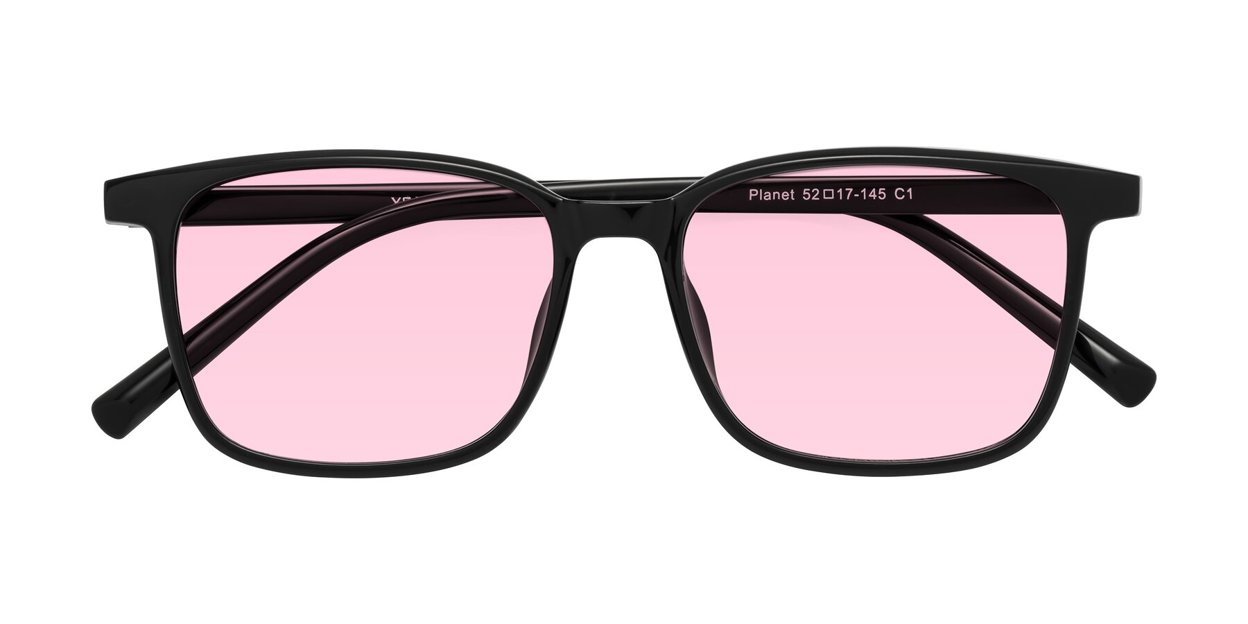 Folded Front of Planet in Black with Light Pink Tinted Lenses