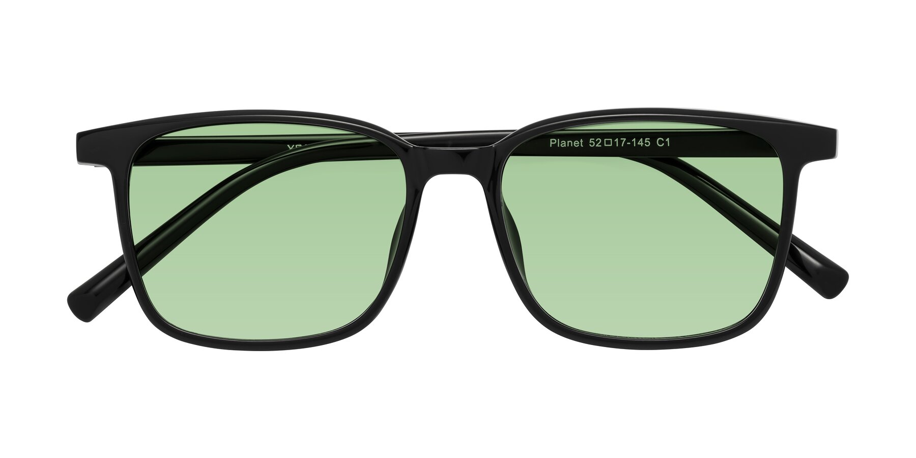 Folded Front of Planet in Black with Medium Green Tinted Lenses