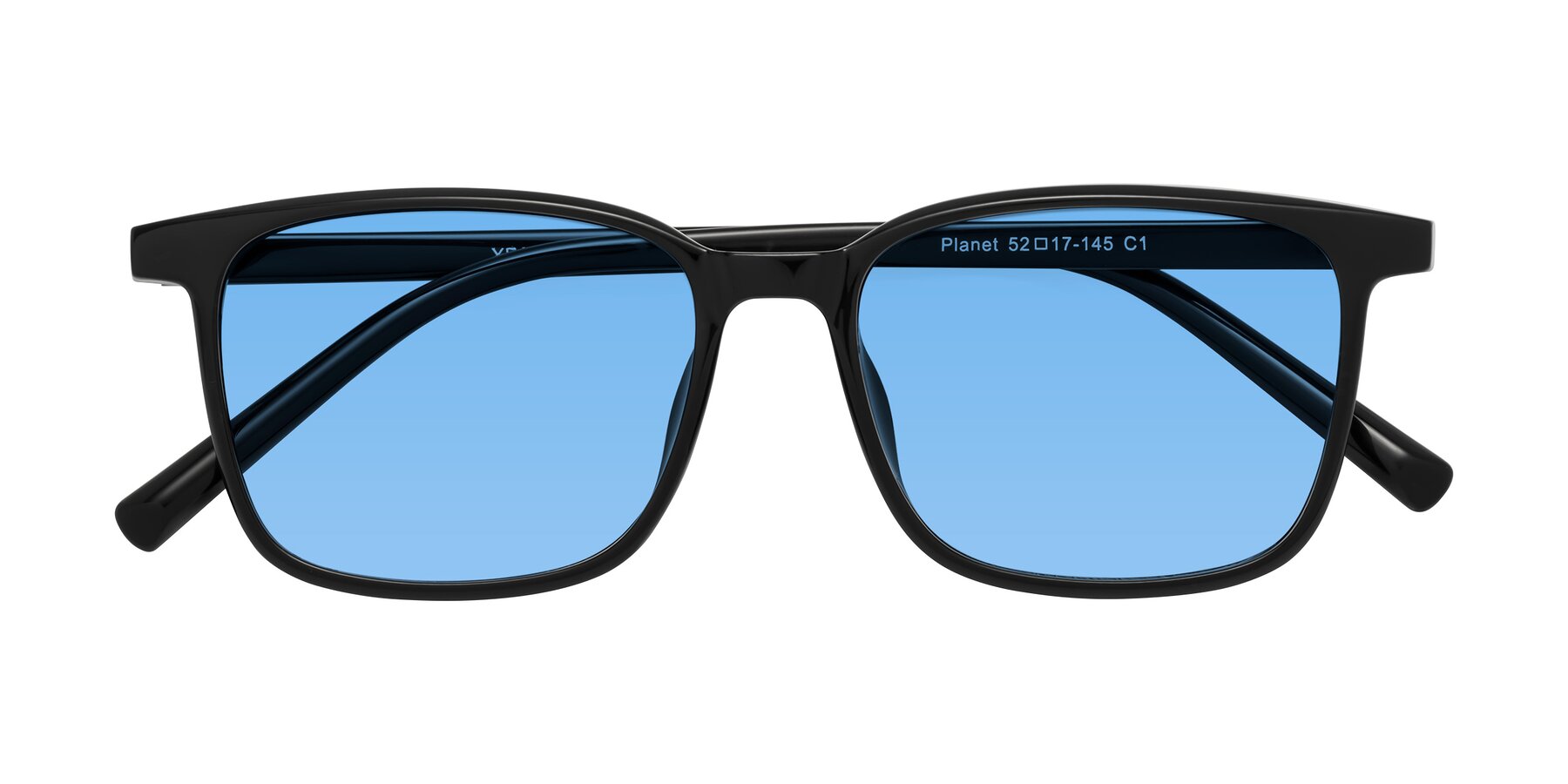 Folded Front of Planet in Black with Medium Blue Tinted Lenses